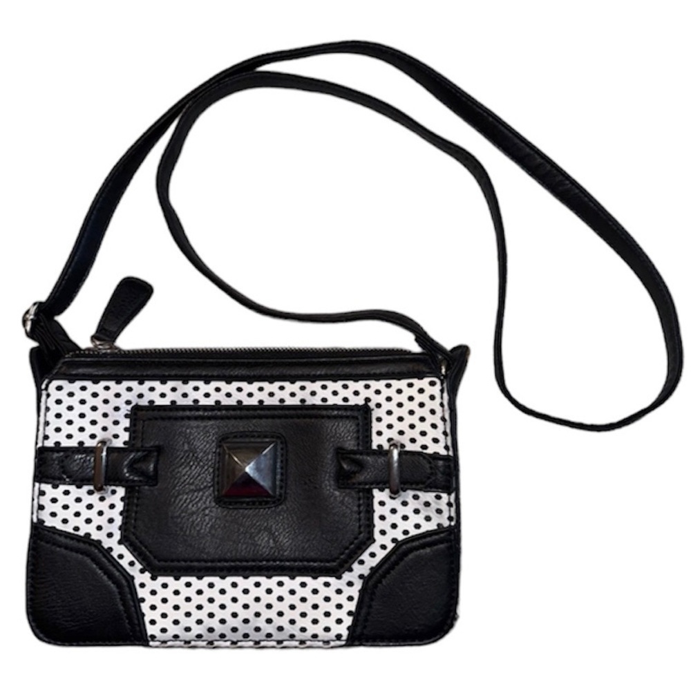 CHARMING CHARLIE Faux Leather Crossbody Purse Black White Perforated Bag Handbag - Picture 15 of 15